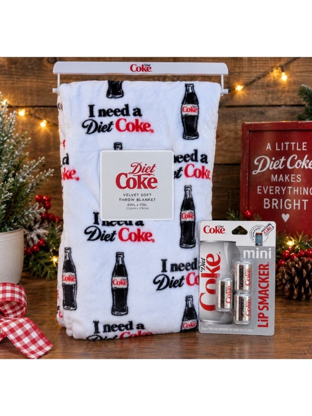 Diet Coke Gift Set Plush Throw Blanket Lip Smacker Cans Christmas Gift New